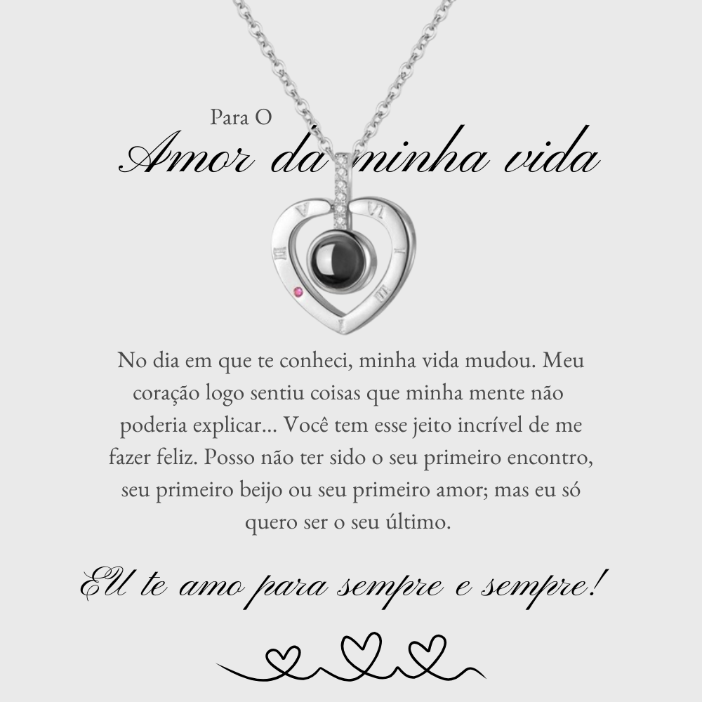 Colar Eu te amo em 100 idiomas com cartão dedicatória